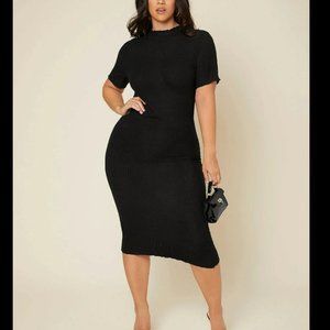 Lettuce Trim Rib Knit Bodycon Dress